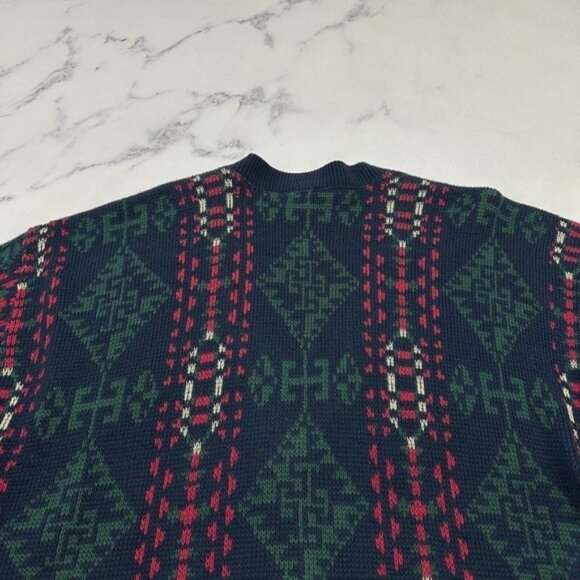 Avon Style Womens Vintage Cardigan Sweater Plus Size 1x Blue Red Blanket Woven - Picture 9 of 12